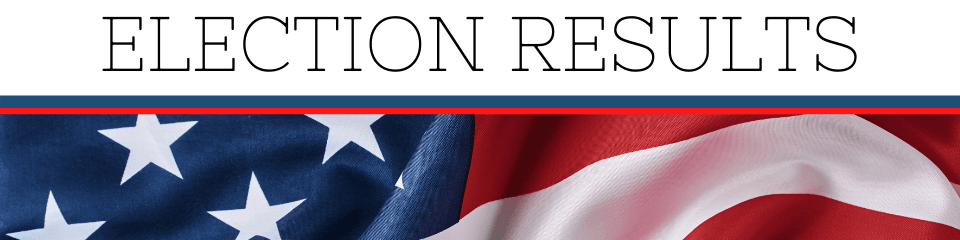 Photo of an American Flag, Text: Election Results 