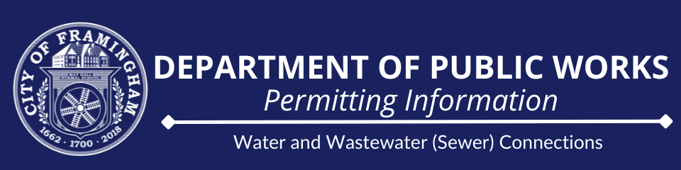 Blue banner with City Seal. Text: Public Works Permitting Info, Water & Wastewater Connections