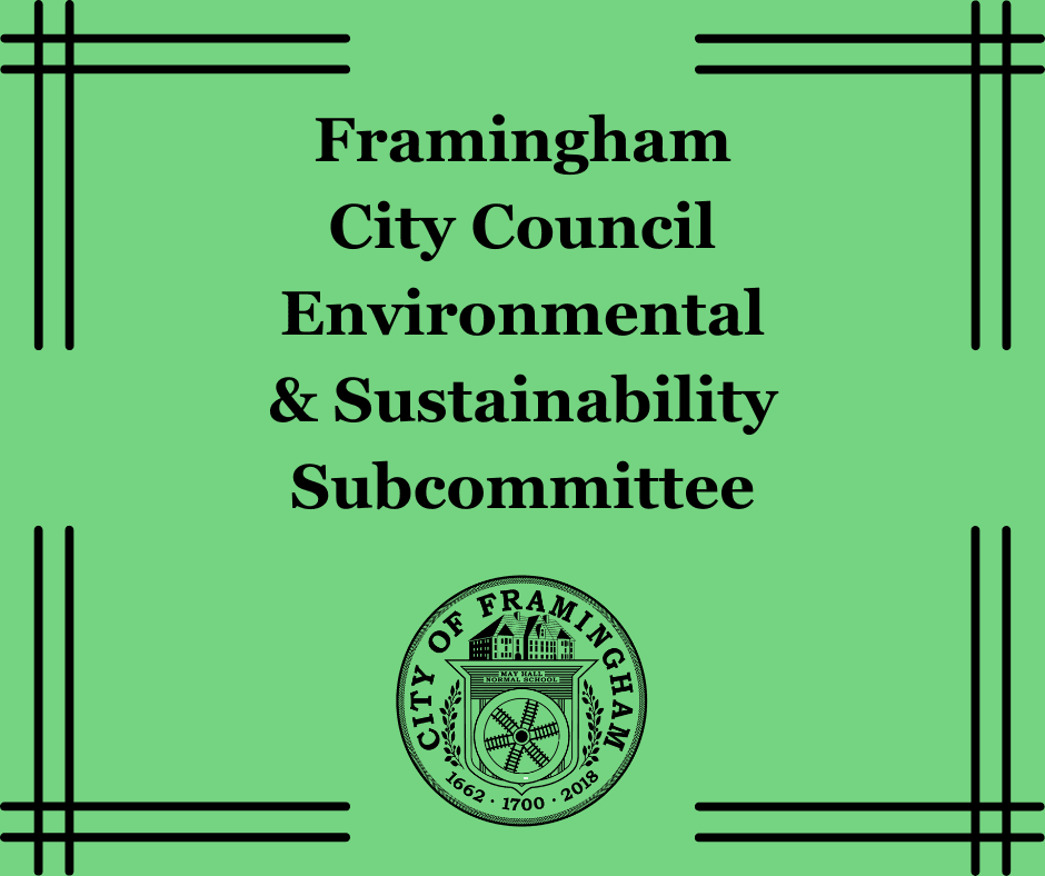 green background with words City Council Environmental & Sustainability Subcommittee