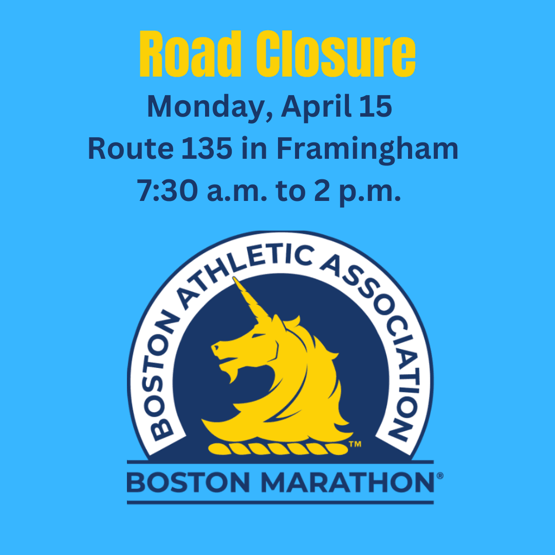 blue background with BAA logo and Route 135 road closure from 7:30 a.m. to 2 op.m. words
