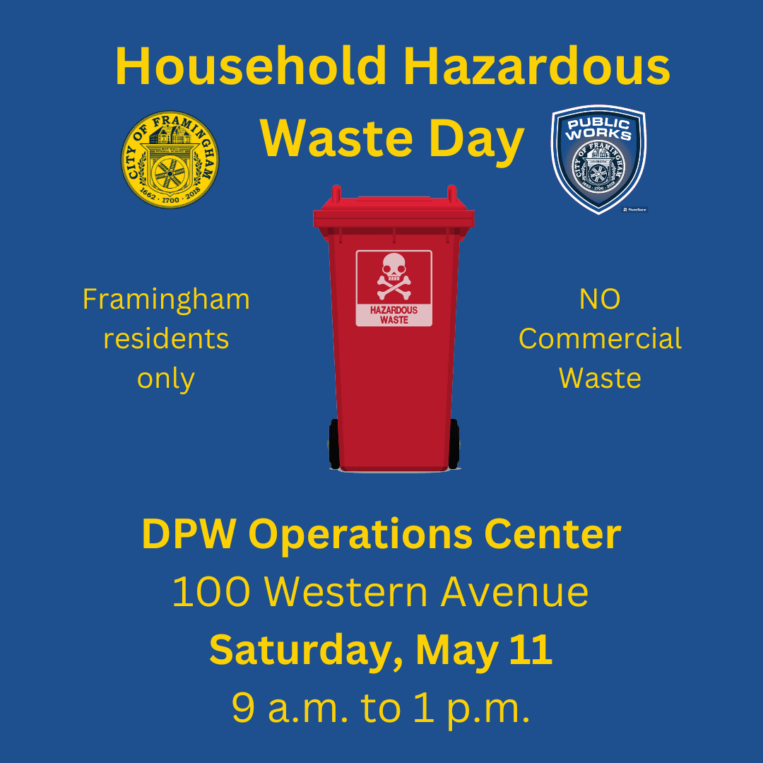Hazardous waste collection day May 11, 2024 on blue background with words residents only