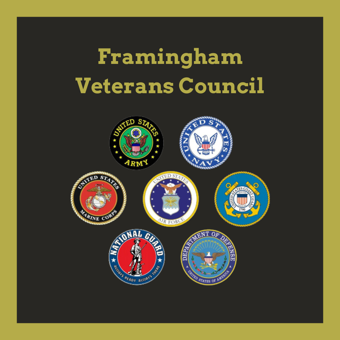 Framingham Veterans Council words with logos of all branches of the military