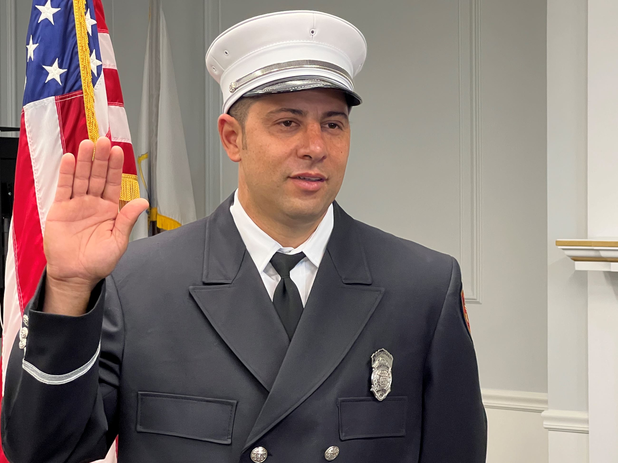 Photo of Lt. Franco being sworn in as City's newest fire Lt. - July 22 2024