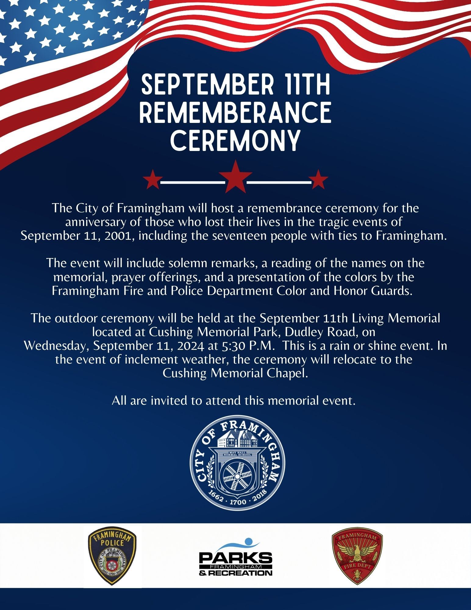 Sept 11 2024 ceremony flyer (from parks & Recreation)