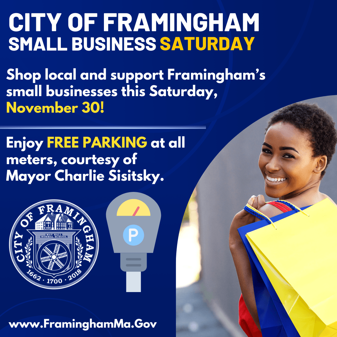 Parking Meters are free in Framingham on Small Business Saturday, November 30, 2024