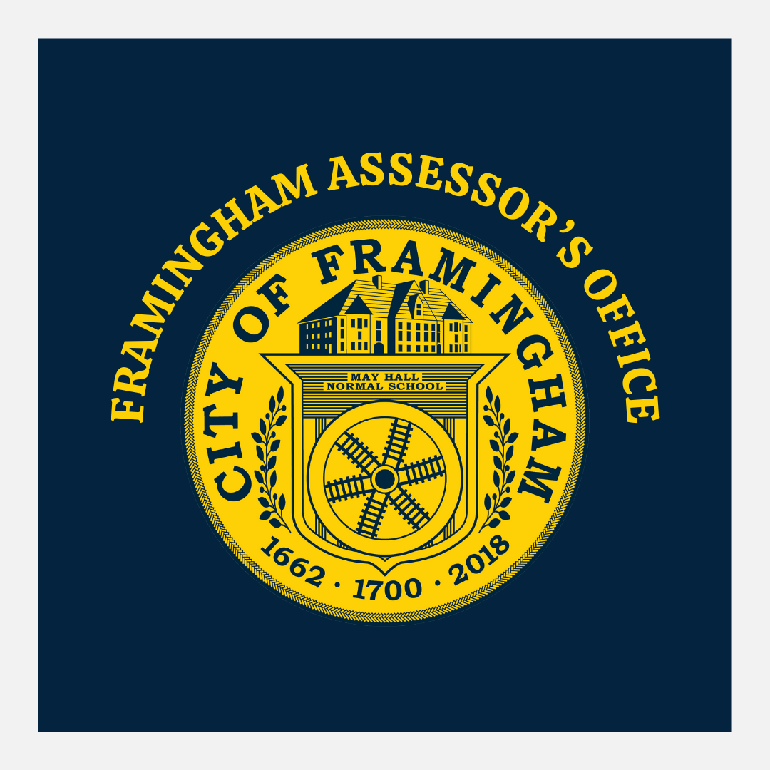 Framingham Assessors with the City seal in yellow on a navy background