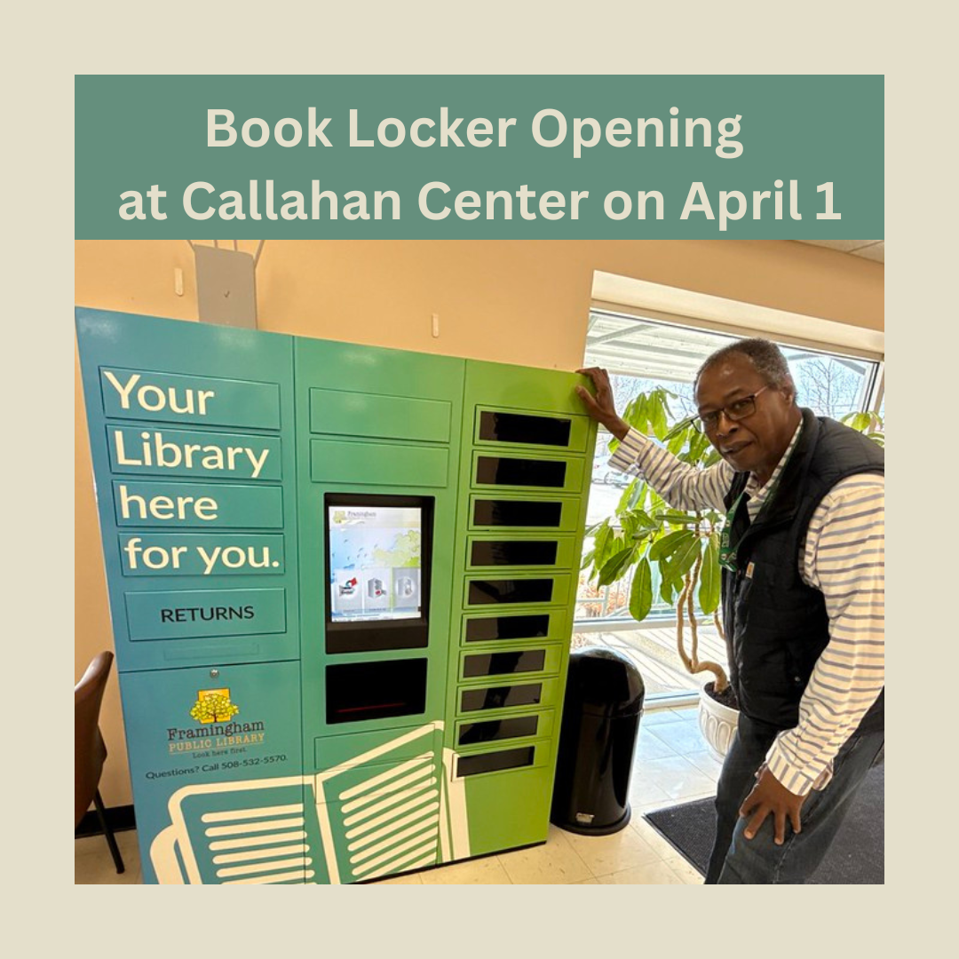 Photo of Council on Aging Chair Clyde Dottin in front of booklocker at Callahan Center