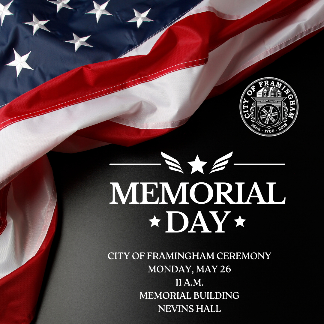 Memorial Day ceremony 2025 with an american flag -  5/26/25 at 11 a.m. at Memorial Building