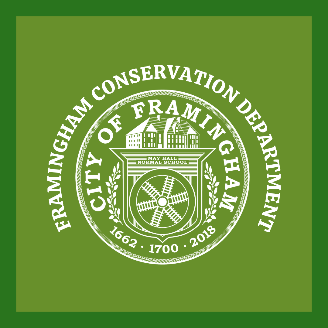 Framingham Conservation Department with City seal in white and green border