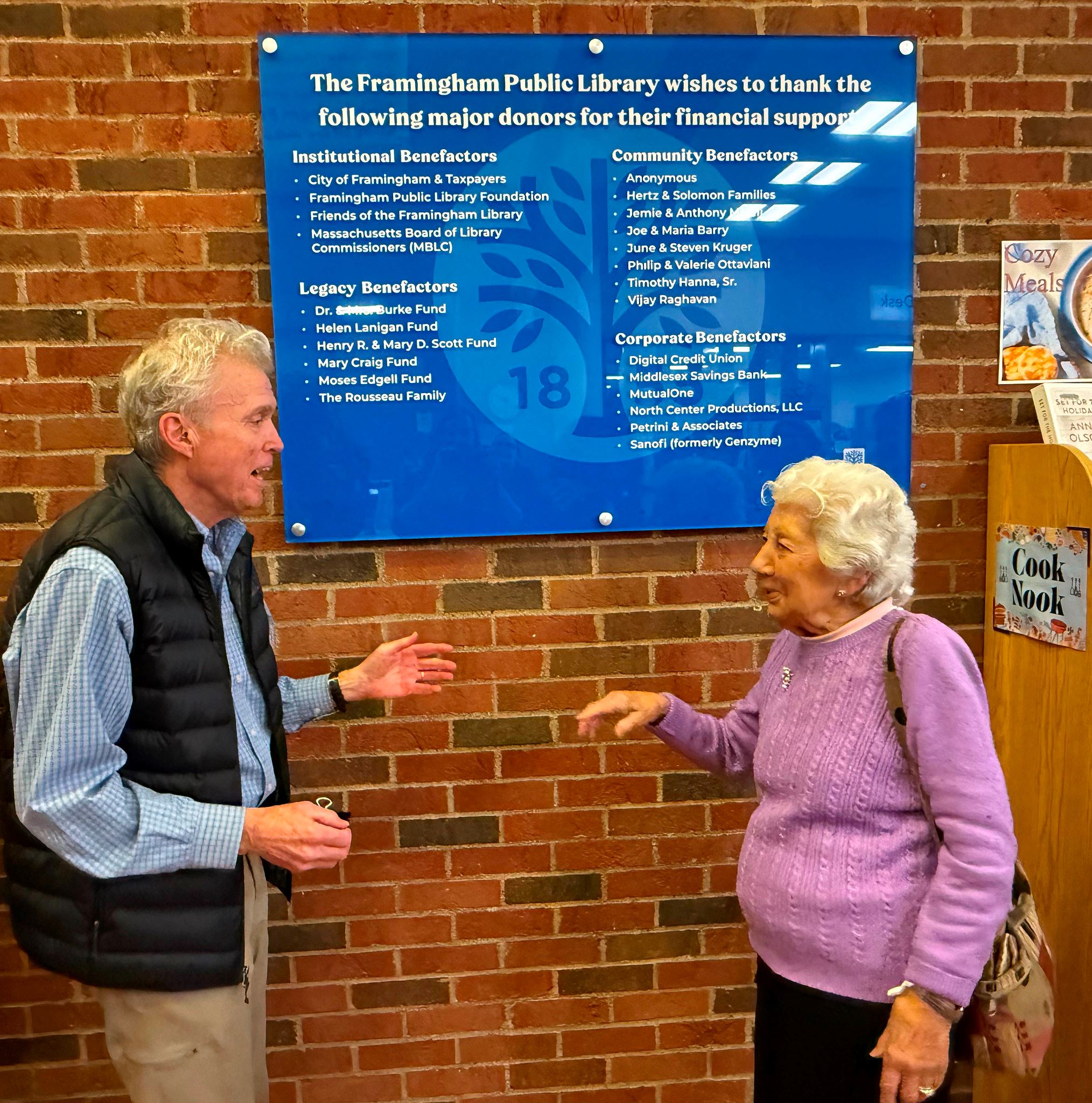 Former Framingham Library Director Chuck Flaherty & Former Librarian Mary Craig Unveil Library's 