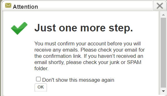 NotifyMe Subscriber box asking you to confirm your account before receiving notifications. 