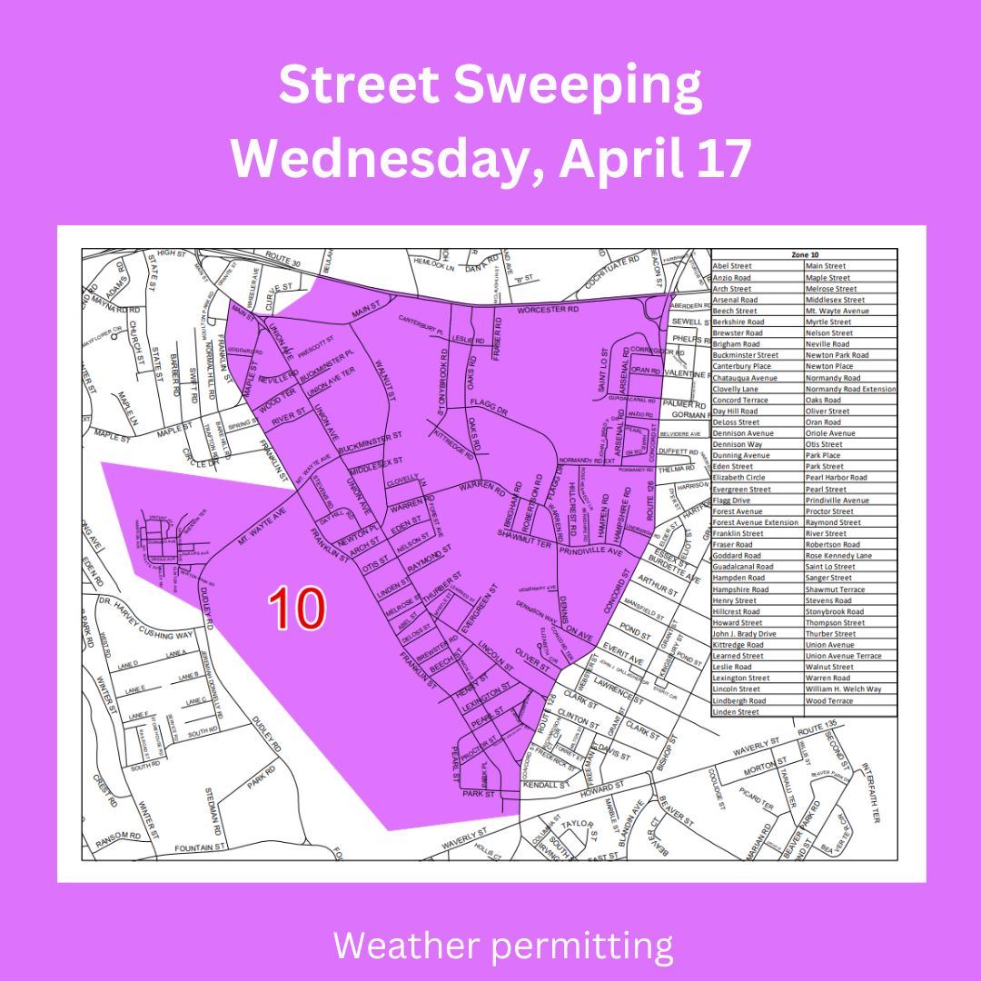 zone 10 street sweeping 2024 with map of streets