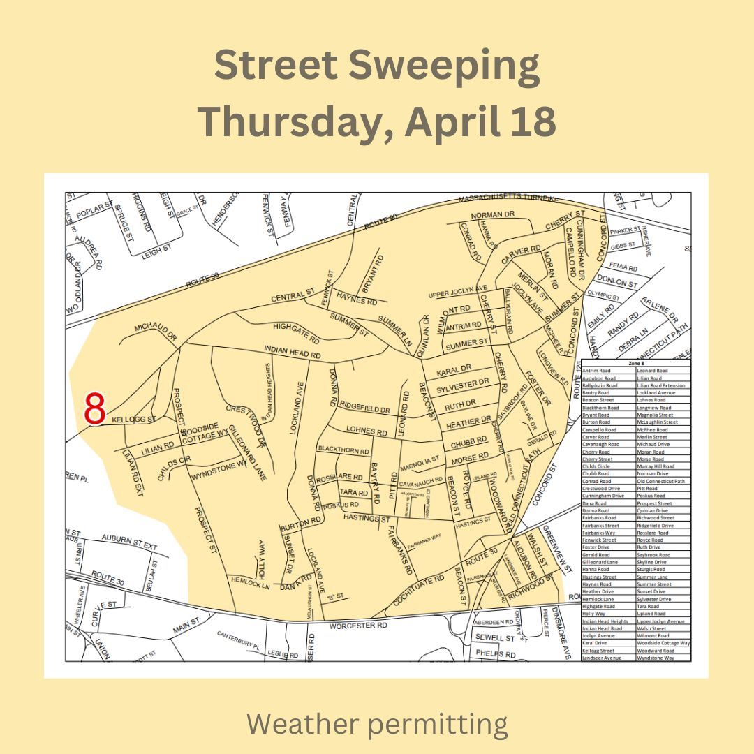 zone 8 street sweeping 2024 with map of streets