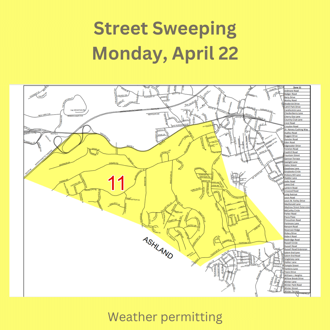Zone 11 street sweeping 2024 with a map of the area