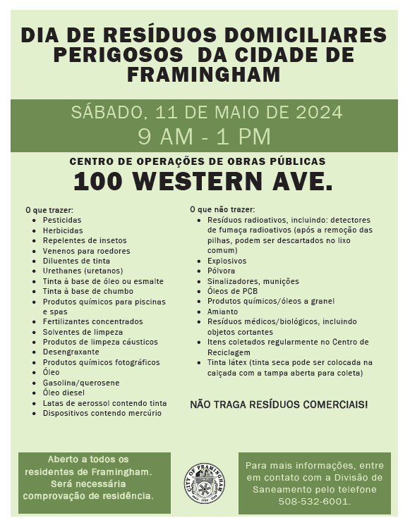 DPW Hazardous waste collection day flyer in Portuguese 2024