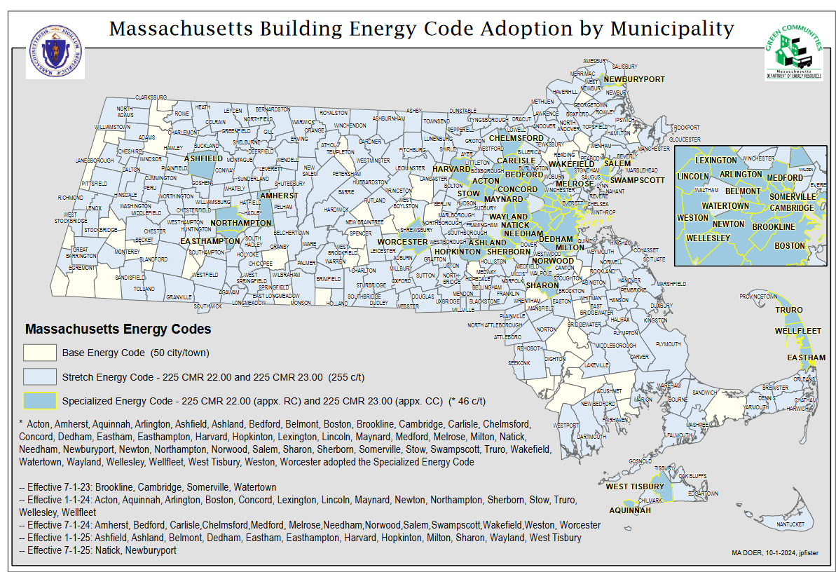 Image Link to a DOER Map showing Massachusetts Adoptions of Energy Code