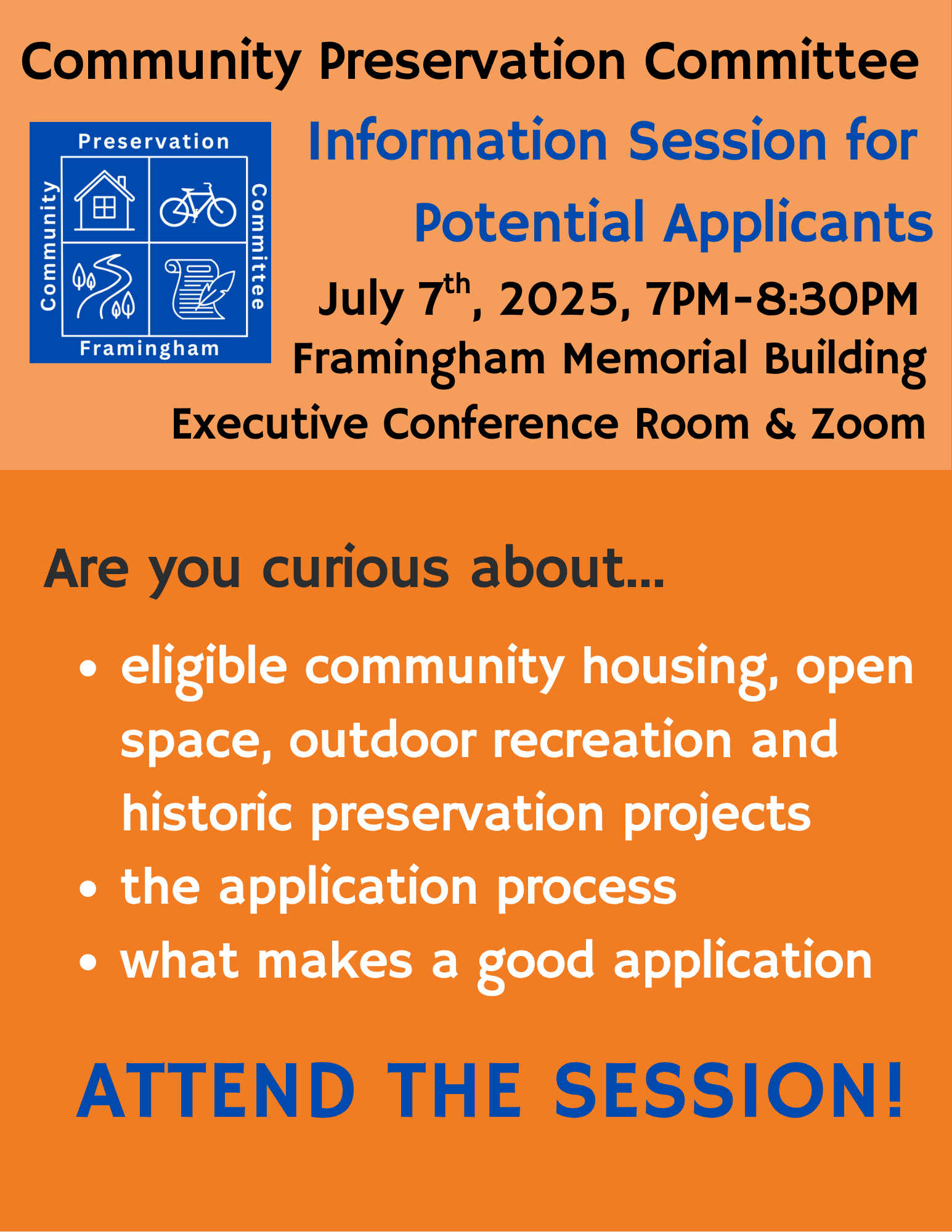 Community Preservation Committee Informational Session July 7 at 7 p.m.