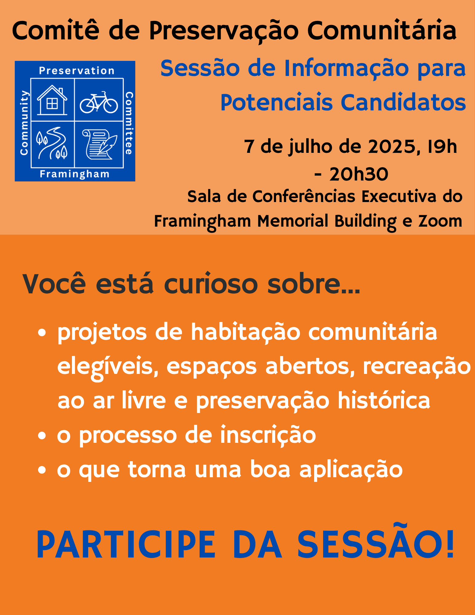 (Portuguese) CPC information session July 7, 2025 at 7 p.m. memorial building