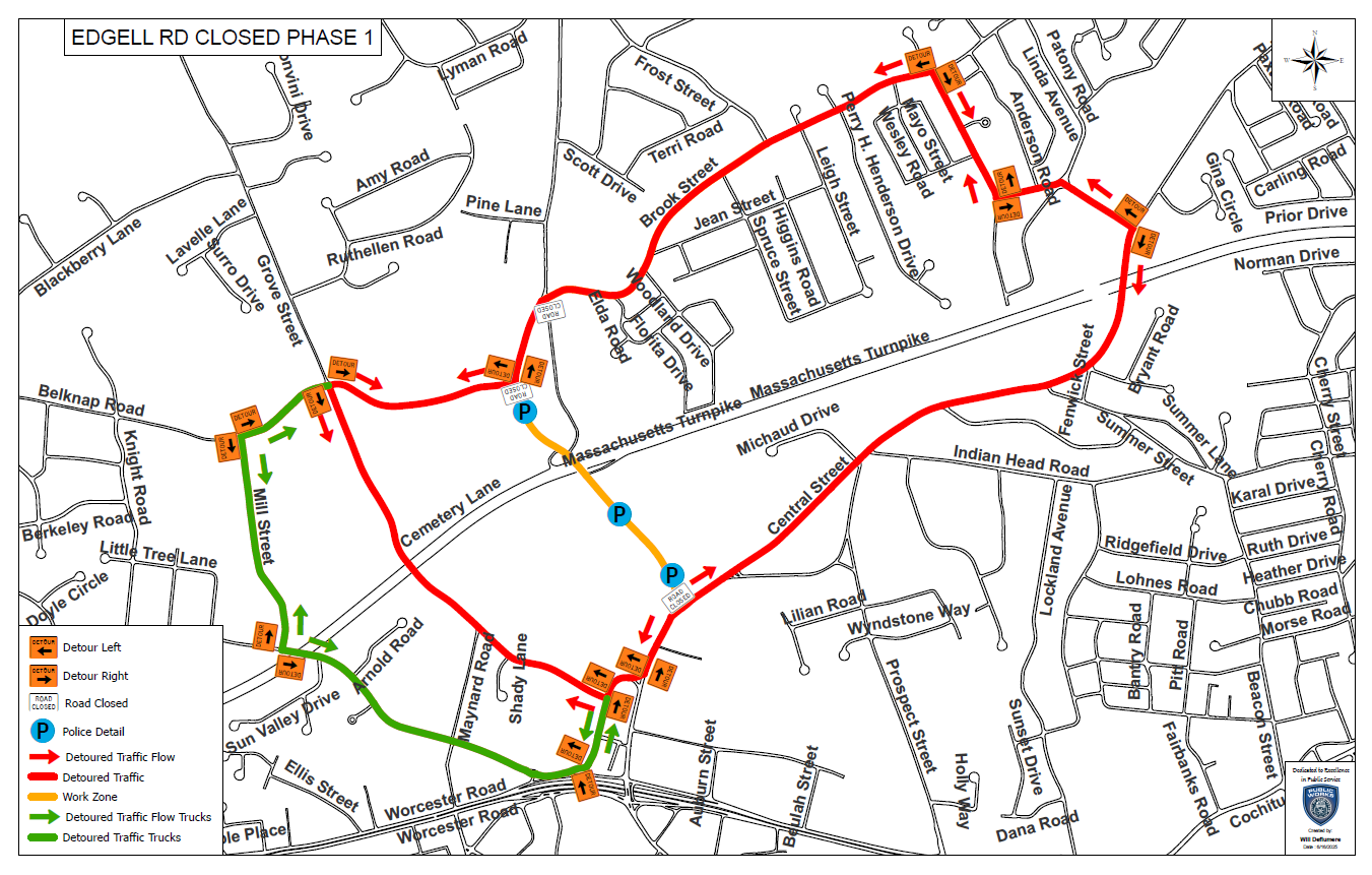 Edgell Road paving September 17-18 detour map 1