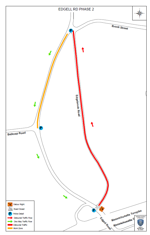 Edgell Road paving September 17-18 detour map 2