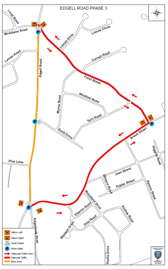Edgell road paving September 17-18 detour map 3
