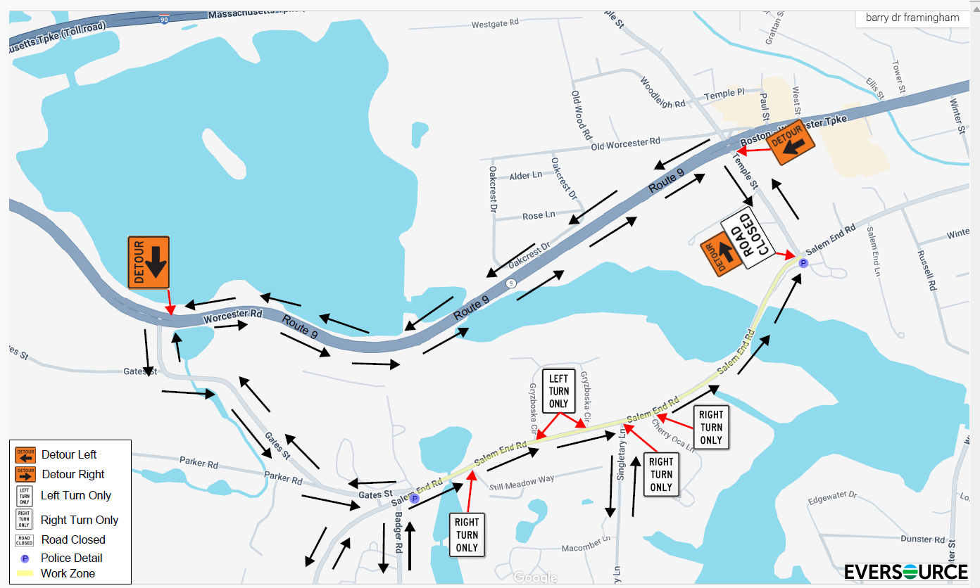 Salem End & Singletary detour for Eversource work MAP September 2025