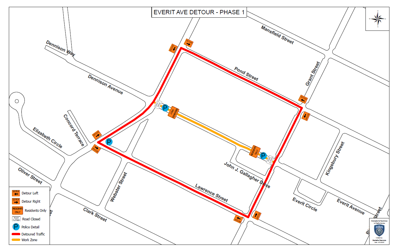 Detour Everit Avenue September 2025 phase 1 map