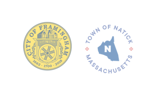 City of Framingham seal and the Town of Natick Logo